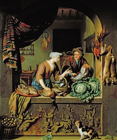 Eine Frau und ein Fischhändler, 1713 von Willem Van Mieris